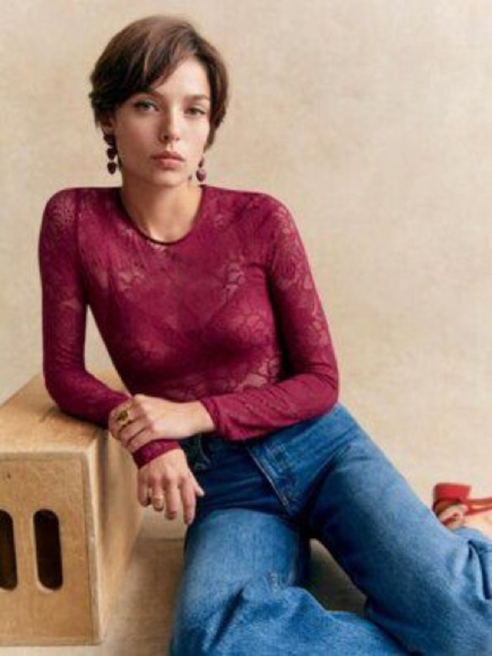 Sezane Esteve Lace Bodysuit Lace size M Burgundy